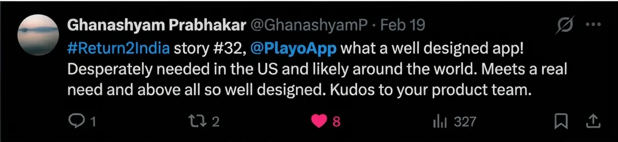 Post: Playo is a well designed app, kudos to the product team